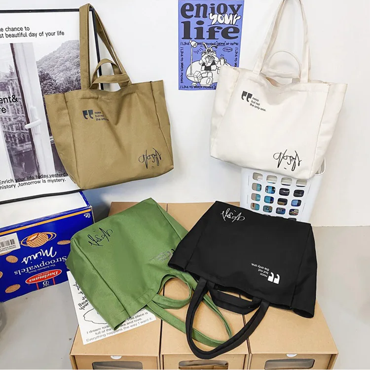 Personalized Customization One Shoulder Black Color Canvas Bags Logo