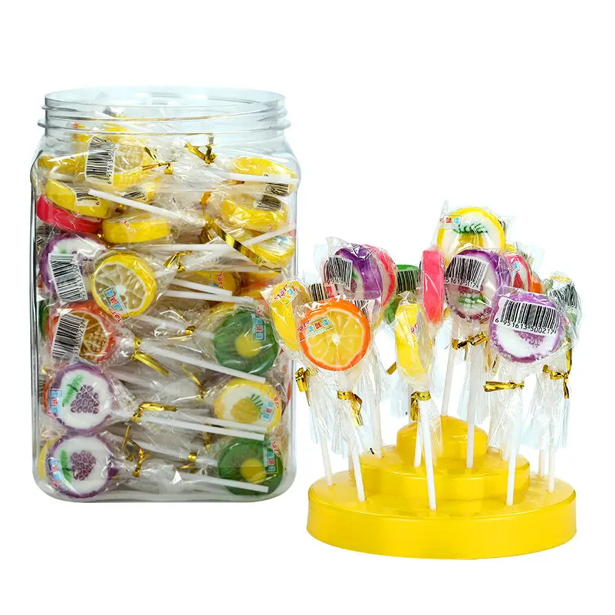 Halal Factory Price Assorted Fruit Sweet Slice Lollipop Hard  Candy Manufacturer
