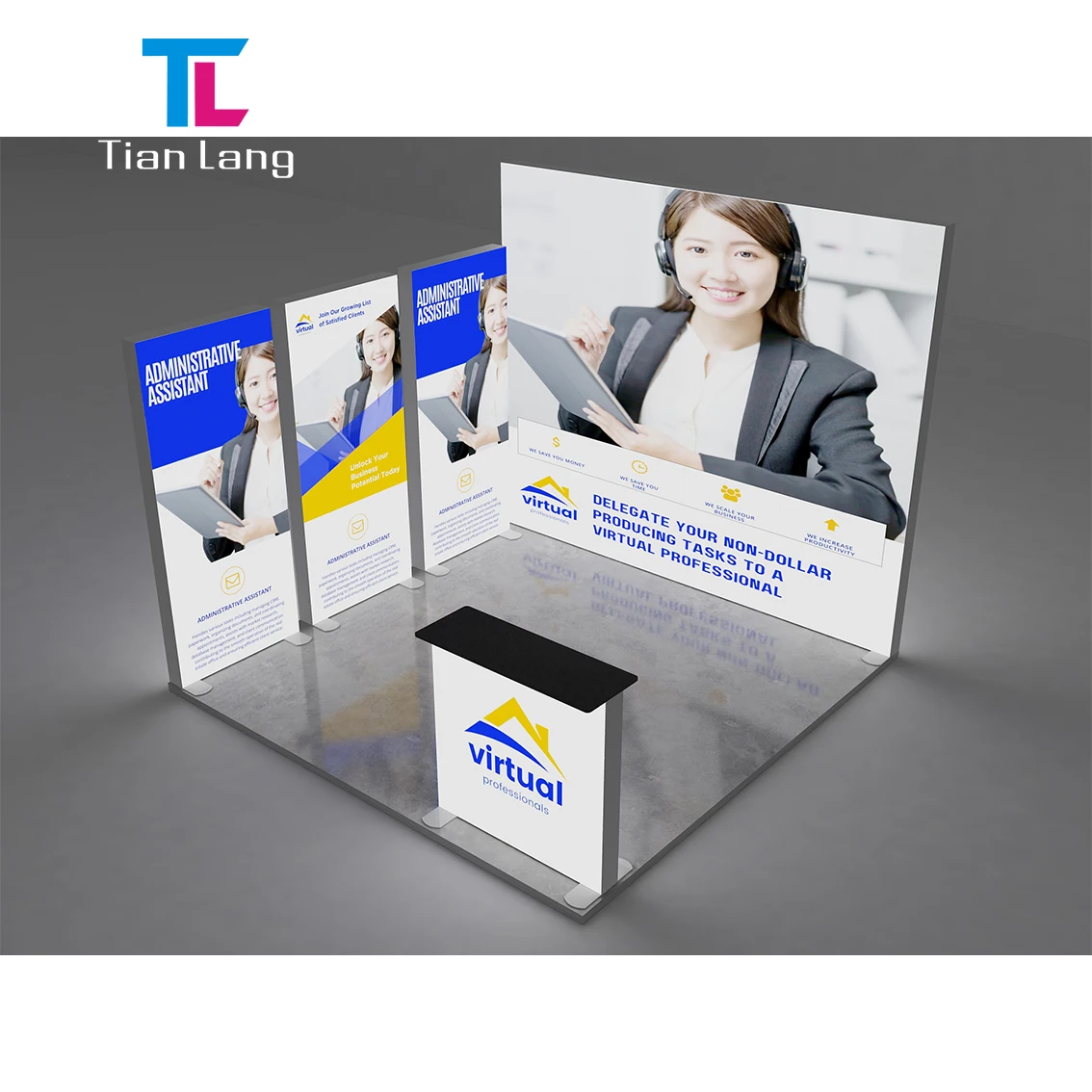 Prilagođeni novi dizajn izložbe počinak prenosiv aluminijev stojalo napetina tkanine modularna izložba led osvjetljeni izložbeni stojal