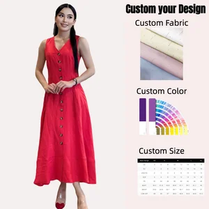 Women's Chic Sleeveless Maxi Dress Elegant Casual V-Neck Bodycon for Daily Outfit Summer Floor-Length Button Breathable