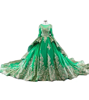 Muslim Wholesale High Quality Luxury Full Sleeve Bridal Ball dress Sequins Lace Wedding Dress Big ball Wedding Bridal Gowns