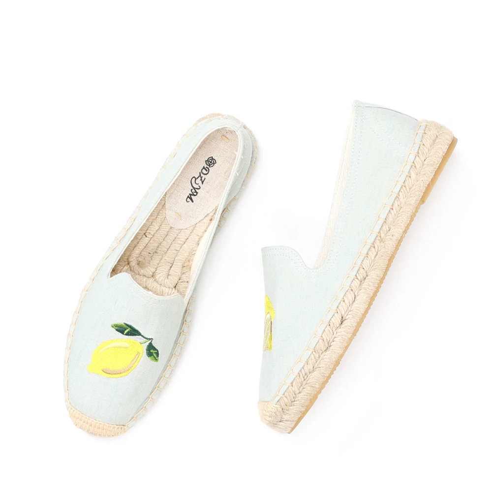 Женские холщовые эспадрильи без шнуровки, дышащие, с вышивкой лимона