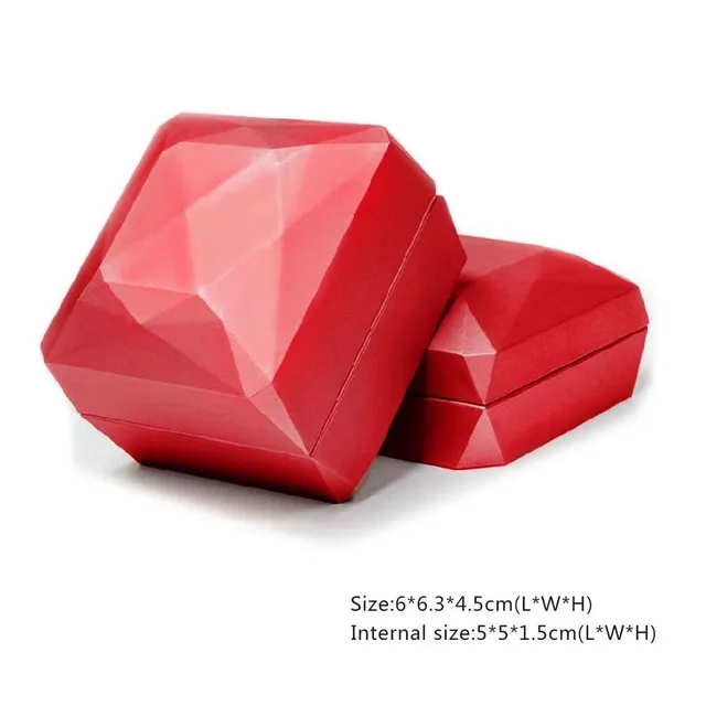 High Quality Diamond Parcel Button Battery LED Light Jewelry Box Plastic Ring Pendant Necklace Storage Gift Case Packaging