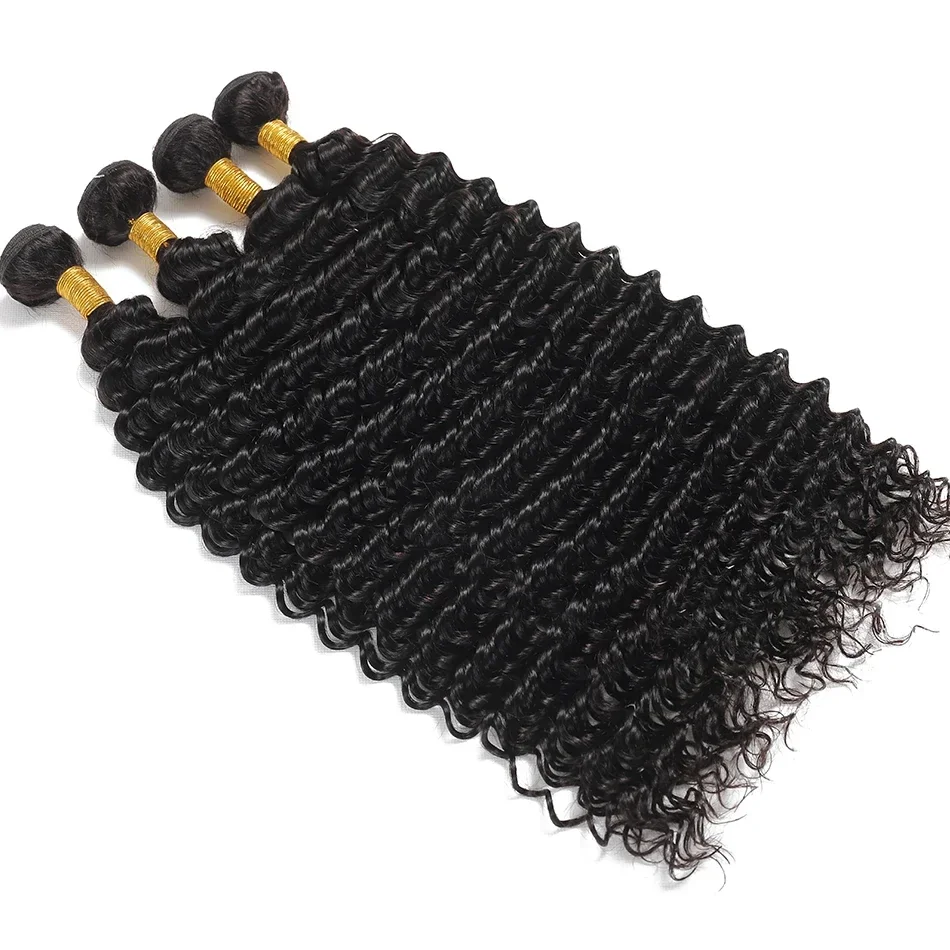 Cheap Deep Wave Bundles Human Hair Indian Hair Weave Curly Extensions Natural Color Jet Black 30 32_voghion.com