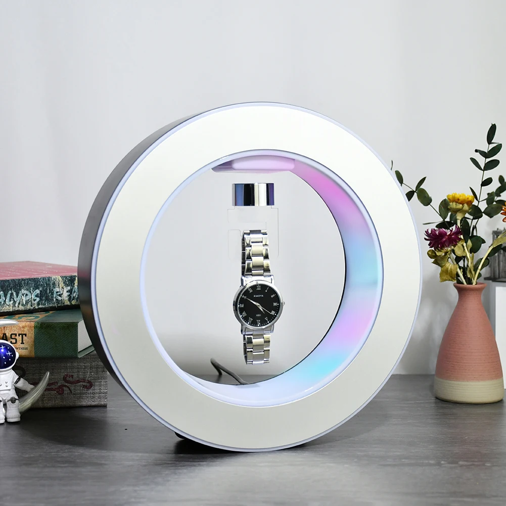 Unique Magnetic Levitating Floating Rotating Display Racks Levitating Watch Stand Display with Led Light