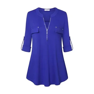 Women's Half Zip Front Crew Neck Full Sleeve Tunic Casual Top Stripe Blouse Plus Size Long Sweatshirt Eco-Friendly Breathable