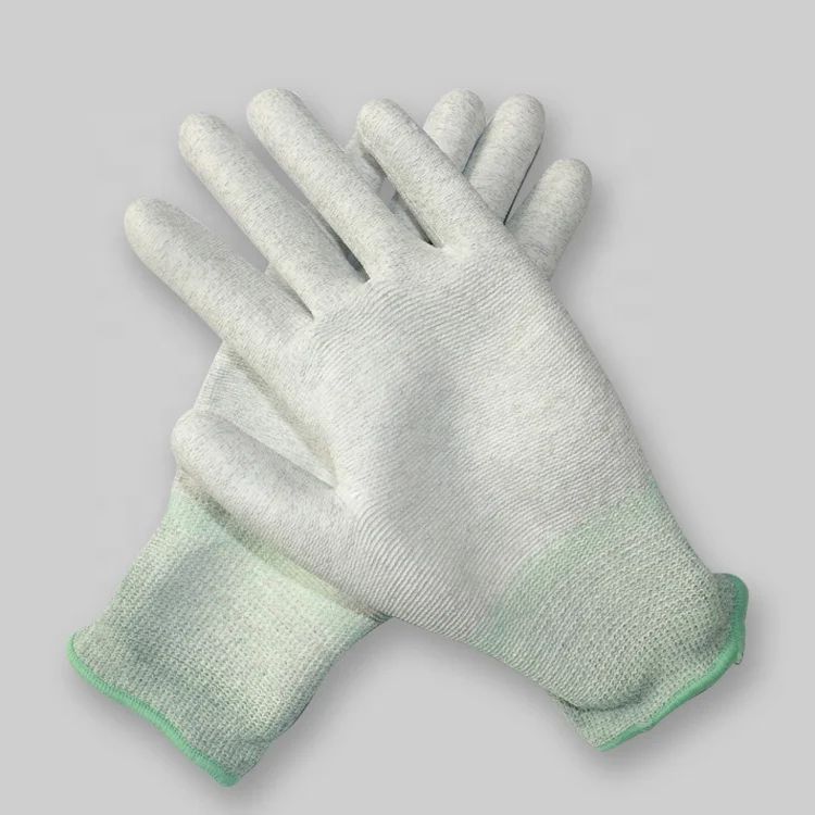 ESD Polyester Fabric Anti Static PU Palm Coating Palm Fit Gloves Carbon Gloves