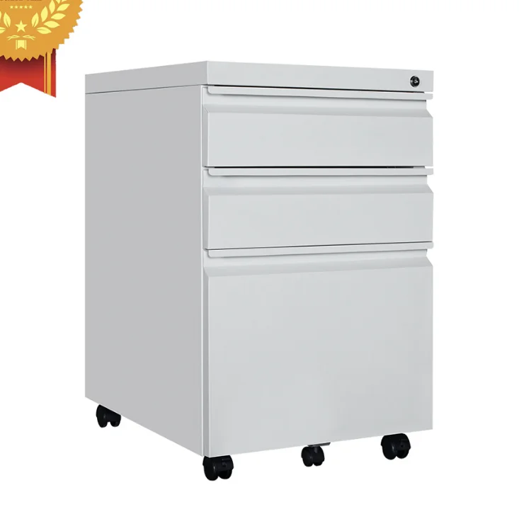 White Color File Cabinet Side Open 3 Drawers Metal Mobile Pedestal