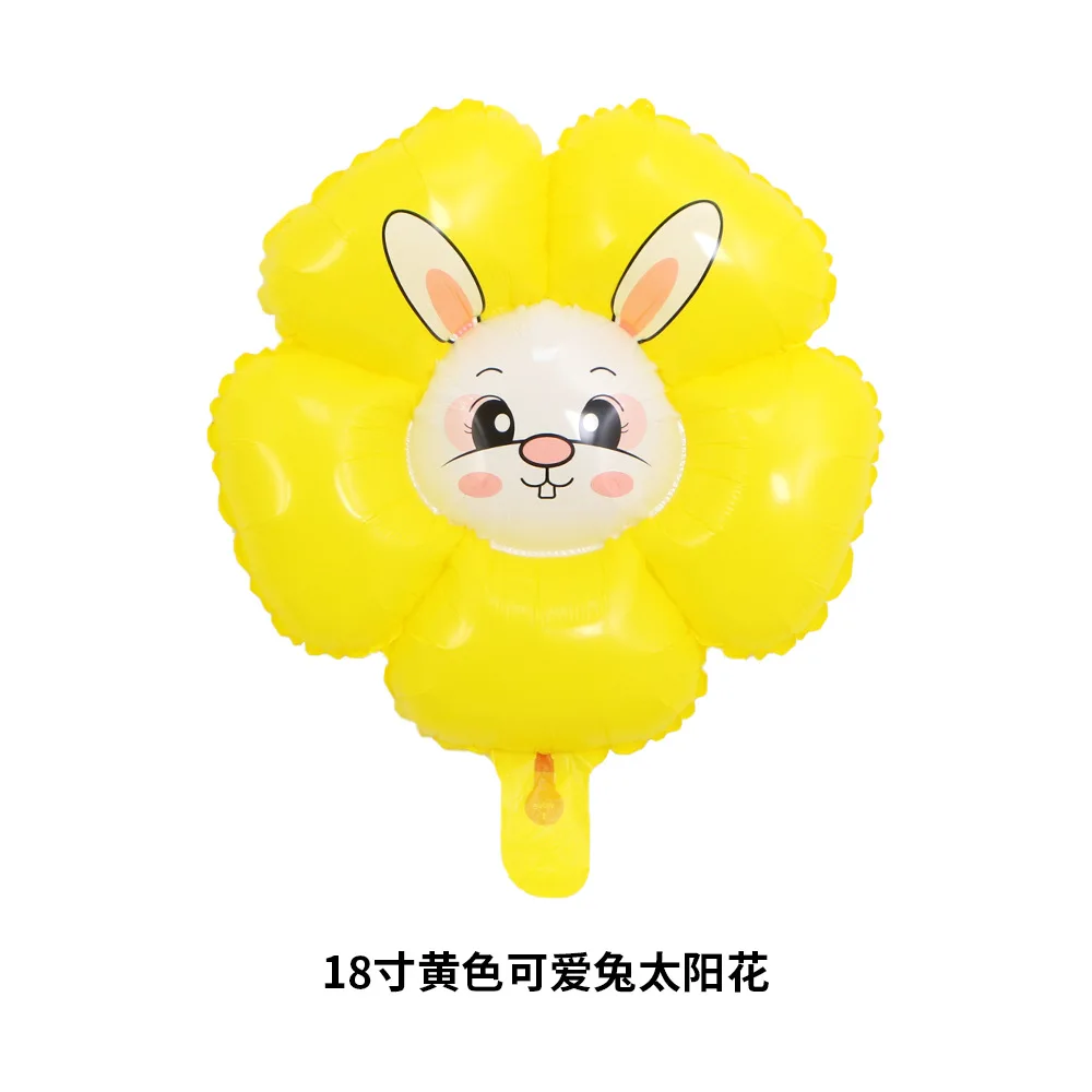 New Rabbit Sunflower Aluminum Film Balloon Cute Animal Foil Balloons Wholesale Easter Bunny Rabbit Girl Birthday