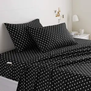 Wrinkle Resistant Luxury Flat Fitted Sheet Pillowcases Deep Pocket Bed Microfiber Sheet Set