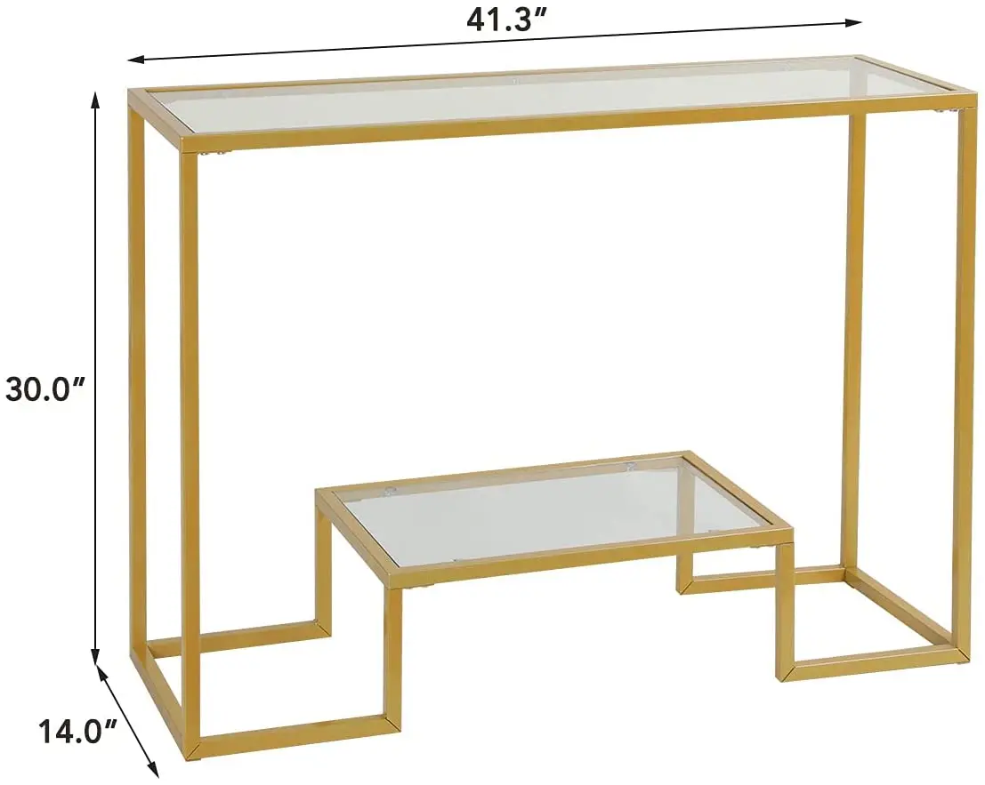 Console Table Modern Luxury Gold Metal Tempered Glass Top Mirrored