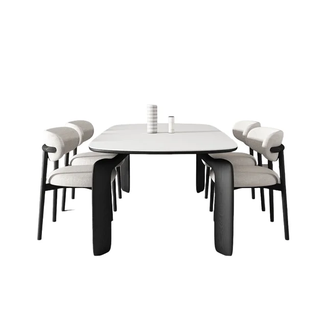 2024 modern minimalist black retro rock panel dining table for small household high-end dining table with white wax wood table