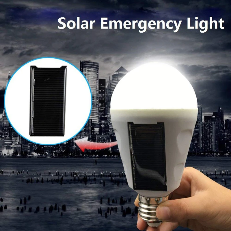 Solar LED Bulb Portable E27 Rechargeable LED Solar Lamp 7W 12W 85V-265V White Light for Camping Hiking Emergency Hurricanes