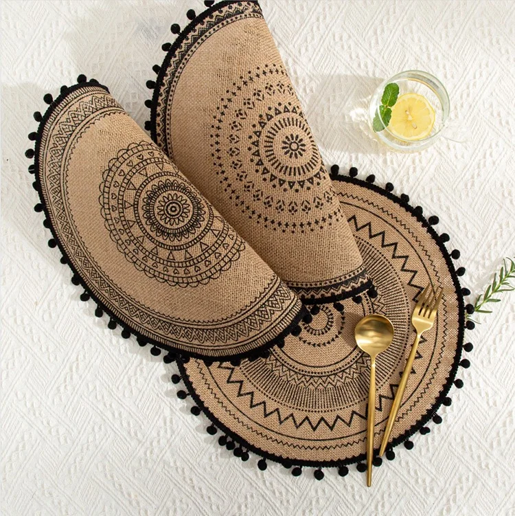 Set Di 4 Tovagliette Roto In Cotone Intrecciato - Diametro 33 Cm, Stile