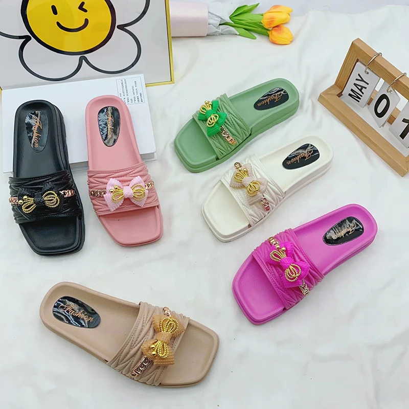 Malaysia Hot Sale New Outdoor Multiple Colors Fashionable Slipper Bow Decoration Slipper Classic Women Sandals slippers