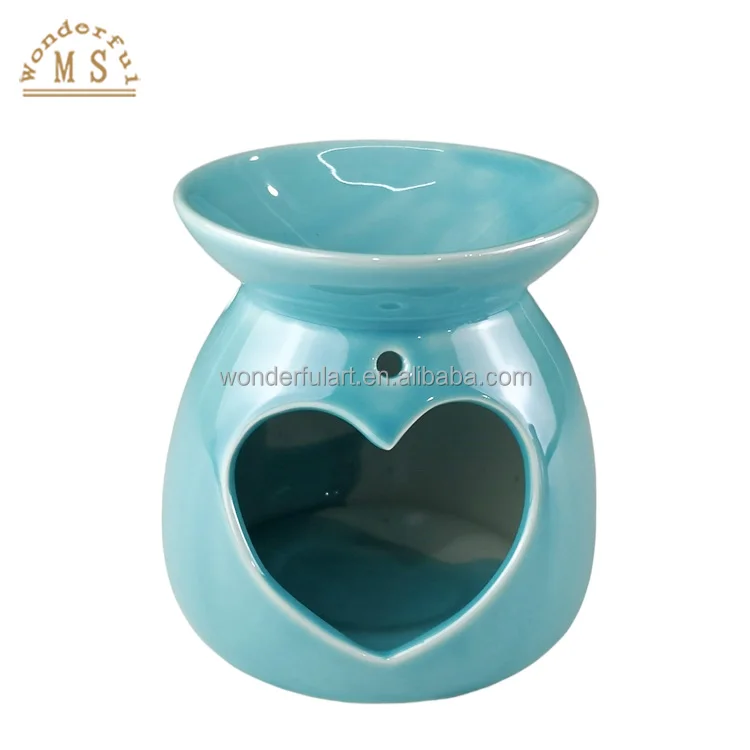 Modern Porcelain heart shape incense wax burner ceramic color glazing aroma oil burner furnace with candle holder Tea light