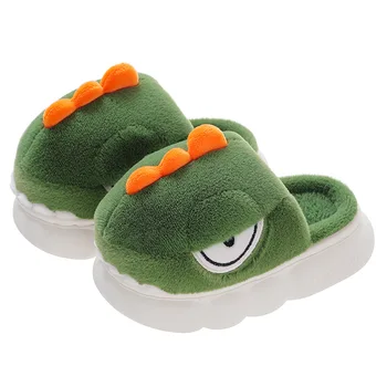 Cartoon Multi-color Dinosaur Plush Warm Cotton Slippers with PVC Soles Anti-slip and Cute Plush Slippers