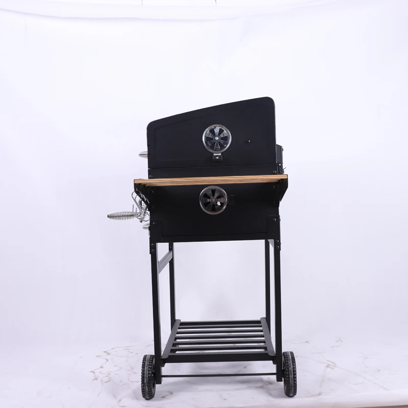 Big Barbecue Black Outdoor Meat Smoker Square Large Charcoal Trolley Bbq Grill With Side Table manufacture
