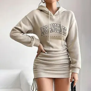 Huili Clothing Manufacturer's High Quality Designer Cotton Hooded Dress Long Drawstring Skirt Custom Logo for Winter Autumn