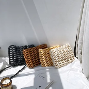 2026 Summer Korean Version Design Crossbody Bags New Wooden Bead Sling Womens Fashion Hollow Shoulder Bag