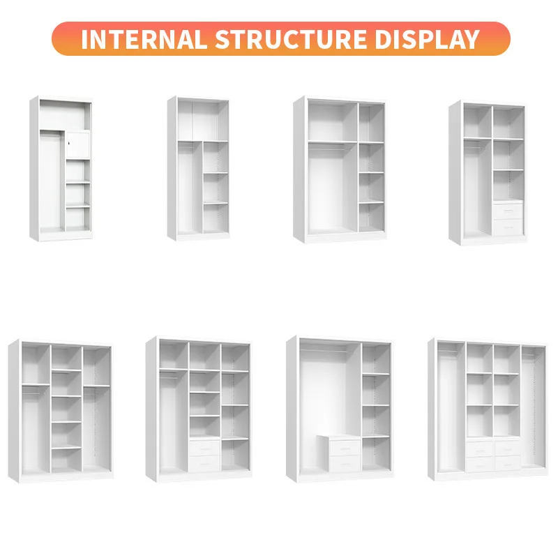 3 Door Mirror Drawer Steel Printed Wardrobe Armoire with Custom Pattern Sliding Door