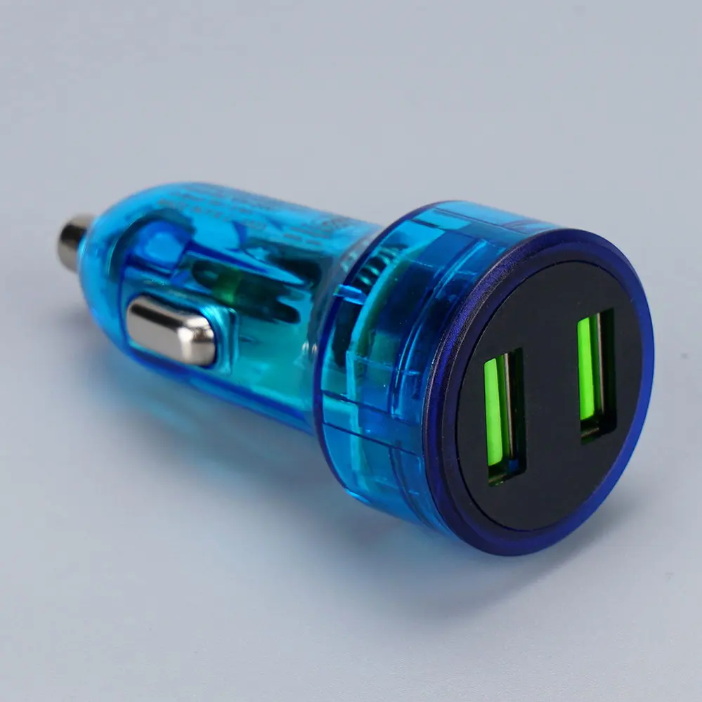  2 USB-A Blue Transparent Round Car charger DC12V-24V 4093