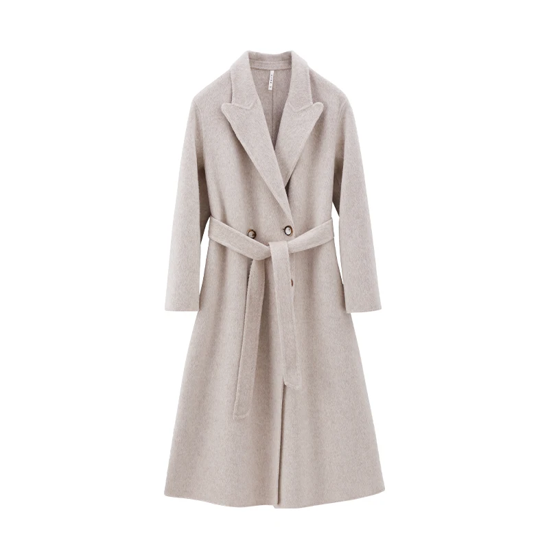 Gray Color Notched Collar Long Sleeve Sashes Casual Fashion Women Long Trench Coat