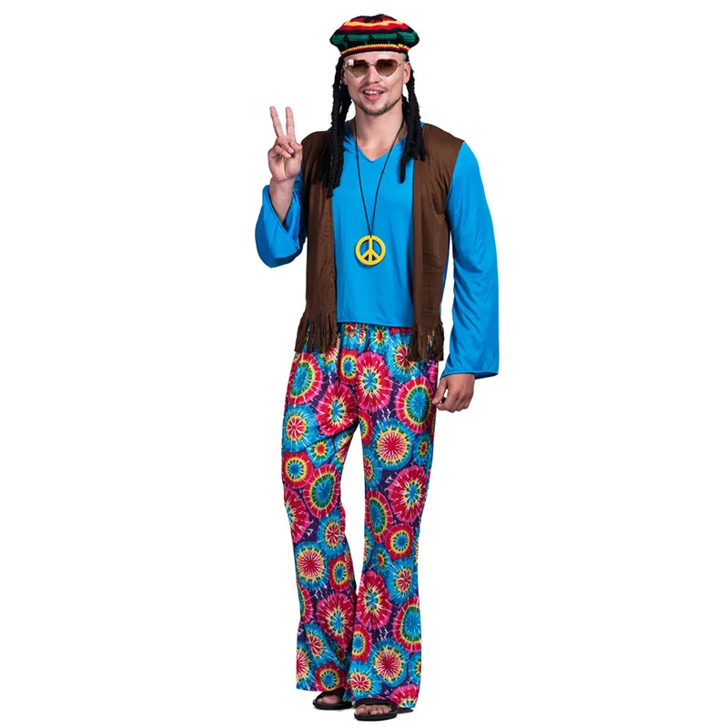 SAIIURV 4 Pièces Deguisement Annees 80 70 60s Deguisement Hippie Homme T Shirt Lunettes Collier, Soirée Déguisée, Accessoires Hippie Costume, Accessoire pour Fête à Thème ou Carnaval (Multicolore