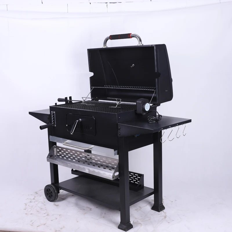 product new arrival garden outdoor trolley barbecue barbeque bbq smoker grill charcoal grill with storage cabinet and shelves-2