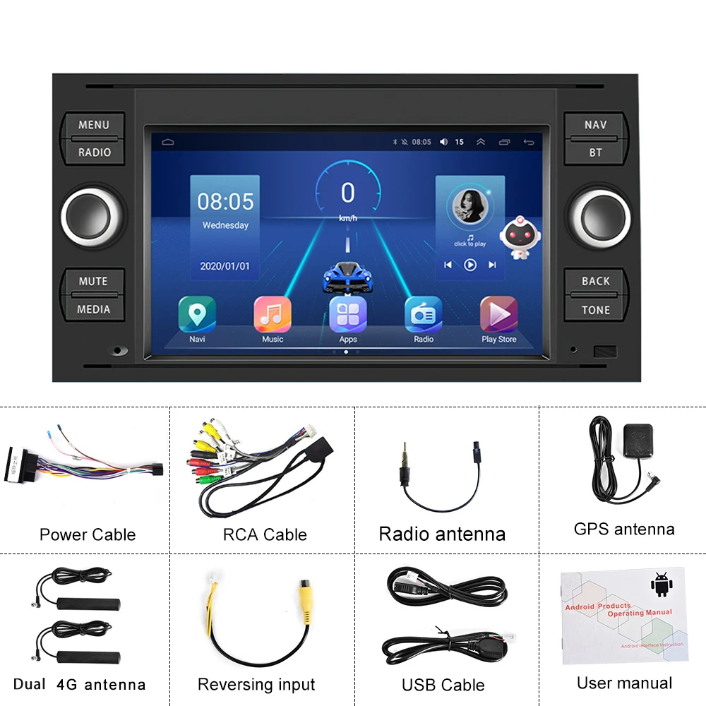 8GB RAM 128GB ROM Android 13 Multimedia Video Player For Ford Kuga 2008  Smax Fiesta Navigation