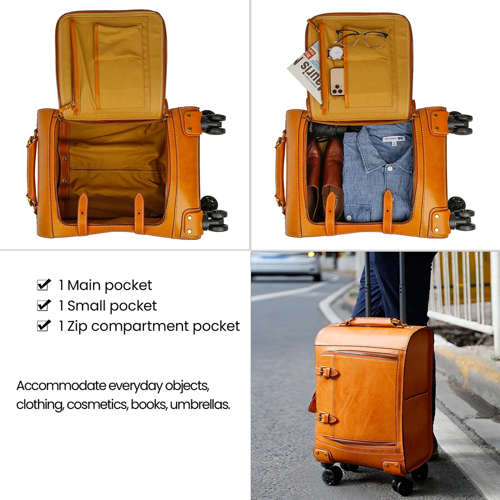 High Quality Wheels Luggage Travel Bag Suitcase Men Genuine Leather  Travelling Bags Trolley Luggage