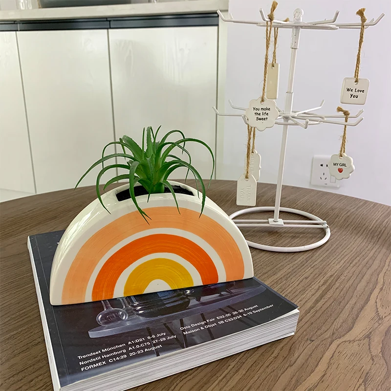 Радужный керамический подвесной горшок для домашнего декора