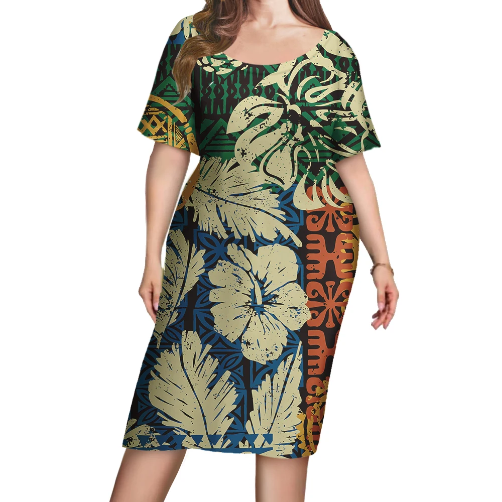 Low Price Hawaiian Polynesian Style Design Custom Vintage Half Sleeve Dresses Charming Large Size Night Women Gowns