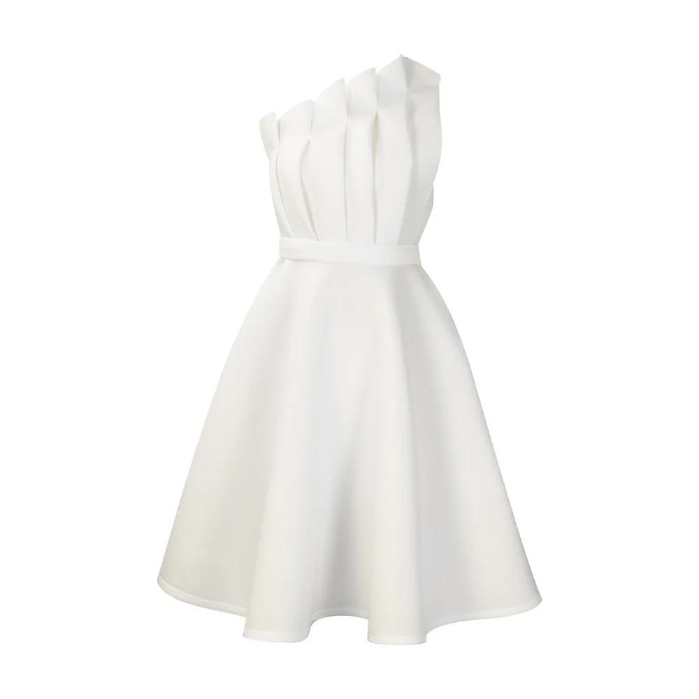 Latest Design Party Dresses Women Sexy One Shoulder Pleated High Waist  Ruffled Gowns for Women Evening Dresses