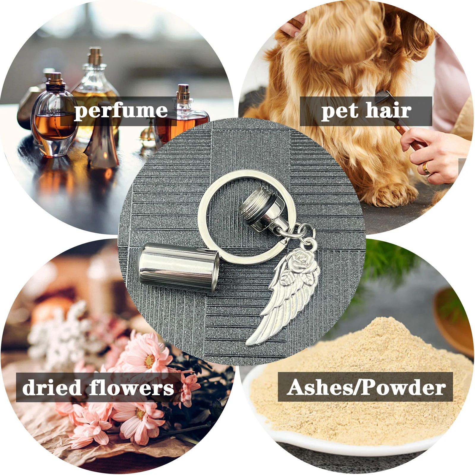 Personalized Cylinder with Wing Paw Cremation Urn Keychain Pendant  Memorial Ashes Keyring Keepsake Jewelry Gift for Women Men