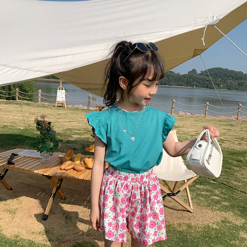 Toddler Kids Baby Girl T Shirts Clothes Fly Sleeve Solid Color Cotton  T-shirt Tee Summer Clothes