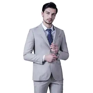 MTM Custom Men's Beige Striped Wedding Suit Bespoke Slim Fit Wool Polyester Blend Single Breasted Zipper Fly Anti-Wrinkle Plus