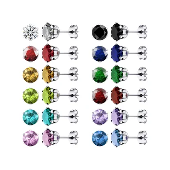 Fashion Dainty Cubic Zirconia Rhinestone Colored Stone Micro Multicolor Stud Earrings