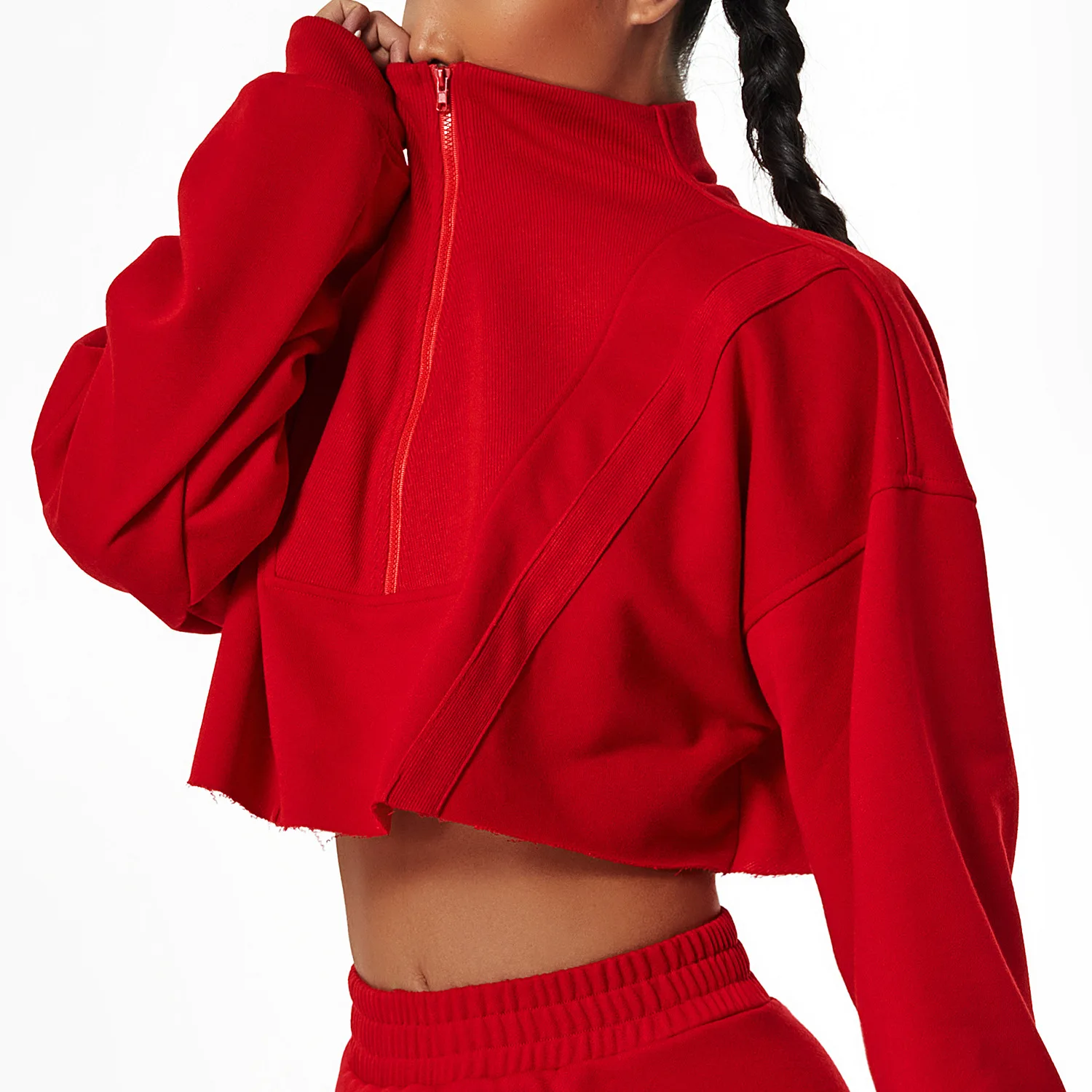 Long Sleeve Sweatshirt Loose Collar Zipper Top Wear Casual Outdoor Gym Training Sweater Hoodie