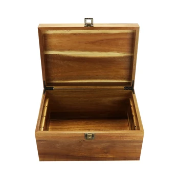 customization acacia wooden box organizer large solid wood jewelry bins packing boxes with hinged lid bronze