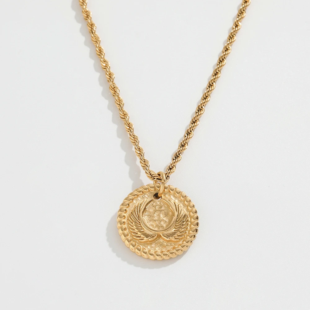 Joolim 18k Gold Plated  Rope Chain Stylish  Angel Wings Pendant Necklace Stainless Steel Fashion Jewelry