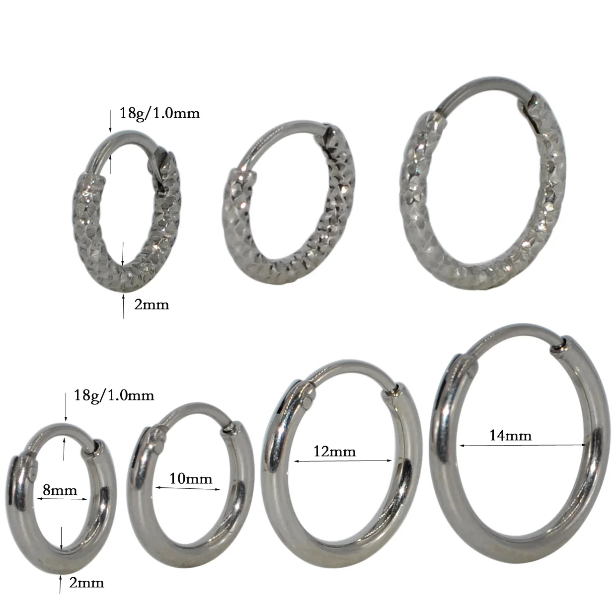 AUNOOL 316L Surgical Steel Hoop Earrings for Women Men 6mm-20mm