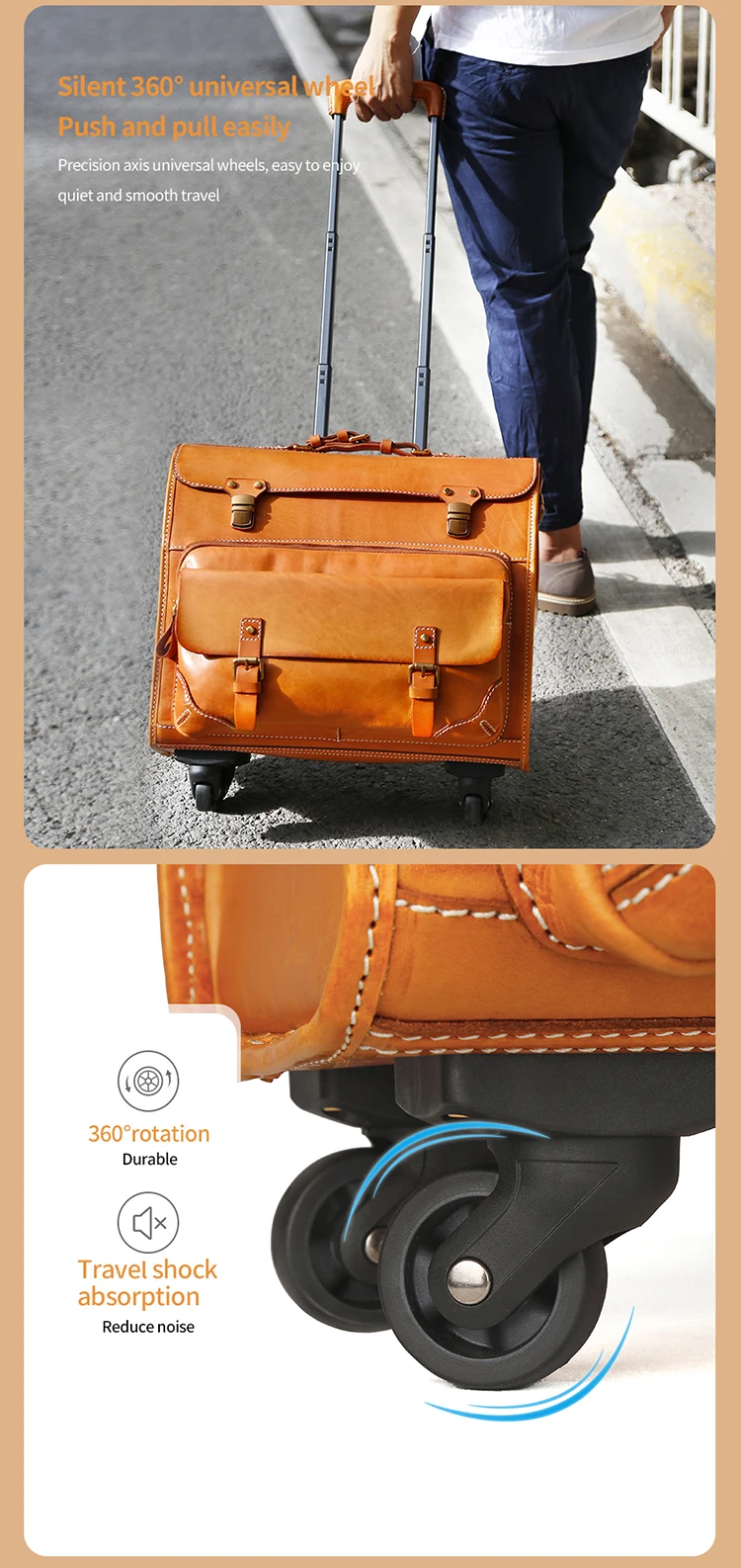 Luxury Travel Suitcase Trolley Bag Luggage 4 Wheels Carry On Vintage Cowhide Leather Overnight Rolling Luggage Bags