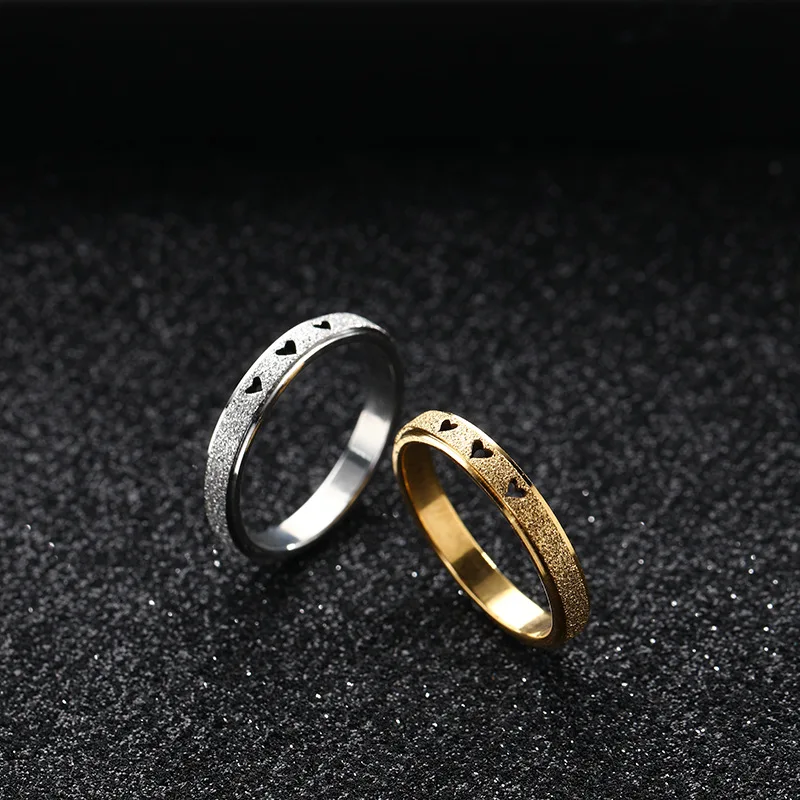 Stainless Steel Heart Sand Blasted Wedding Rings Couple Set Couple ...