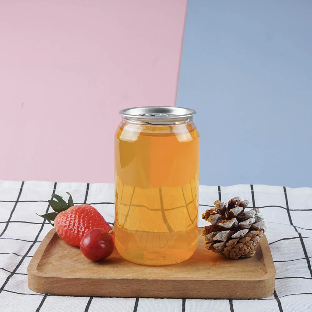 330ml Food Grade PET Plastic Beverage Can Bottle with Easy Open Aluminum Pop Lid for Juice Soda Coffee Beer Carbonated Drinks