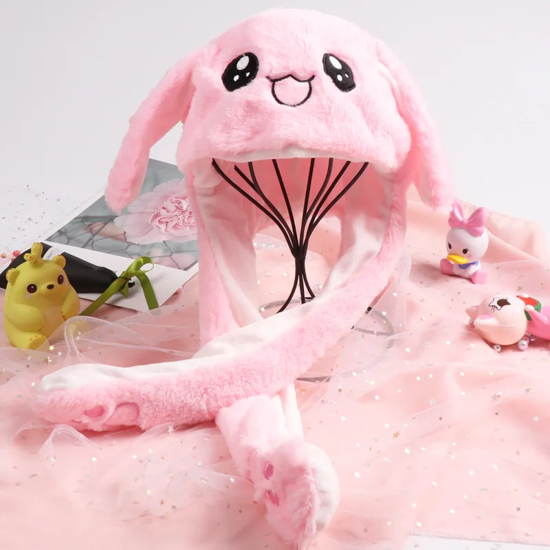 Cute Hats With Earflaps Rabbit Women Girls Plush Moving Shine Bunny Ears Hat Movable Hat Children Toy
