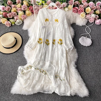 Shop Our Spring/ Autumn Bohemian Dress with Floral Embroidery