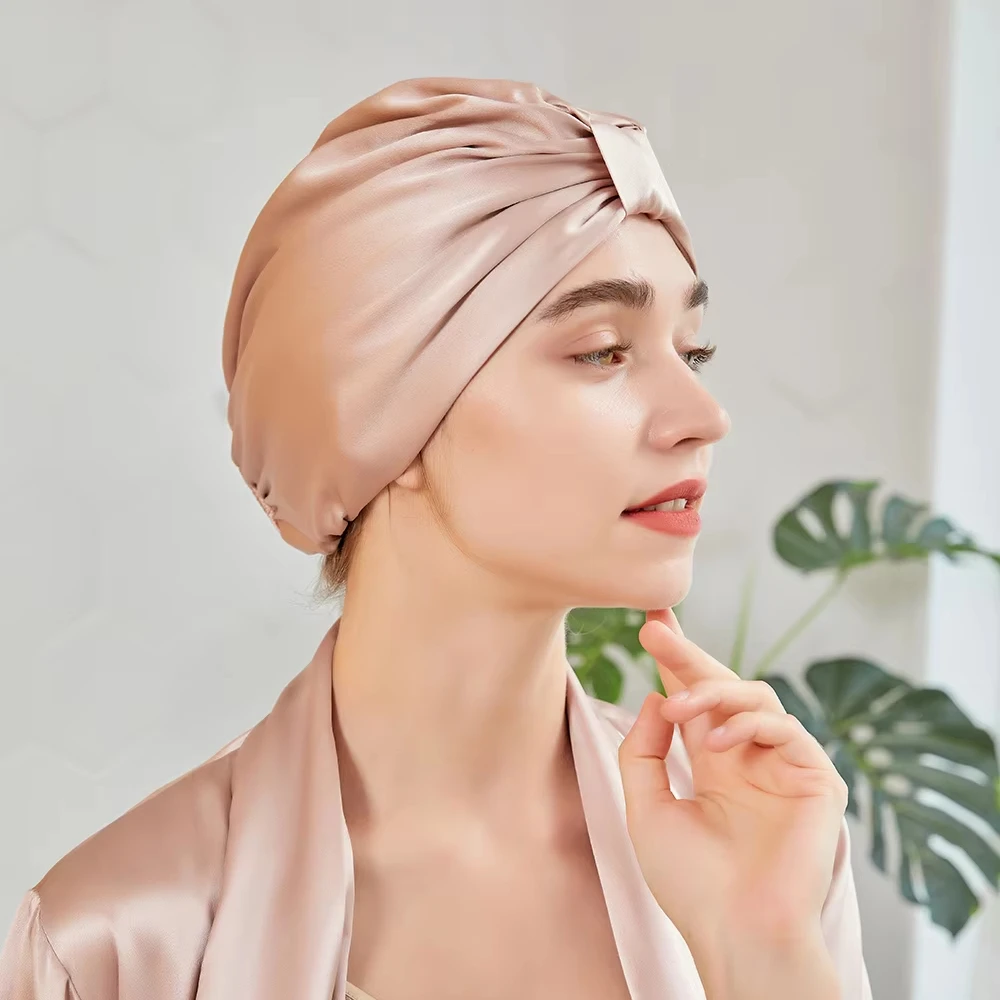 100% шелк тутового шелкопряда двухслойная головка для сна Шелковый Тюрбан Ночная шапочка шелковая обертка волос