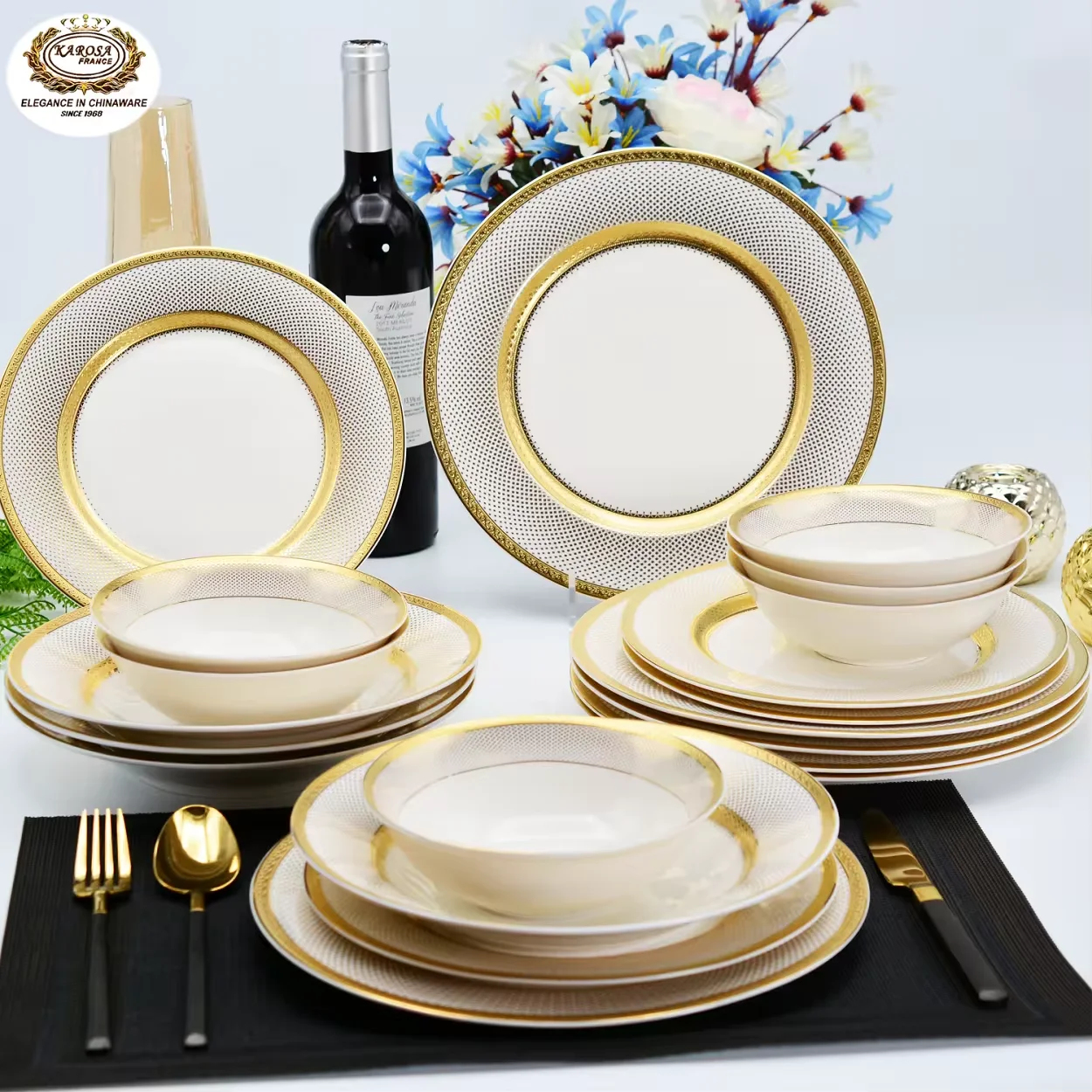 24pcs Elegant Bone China Porcelain Royal Gold Dish Plate