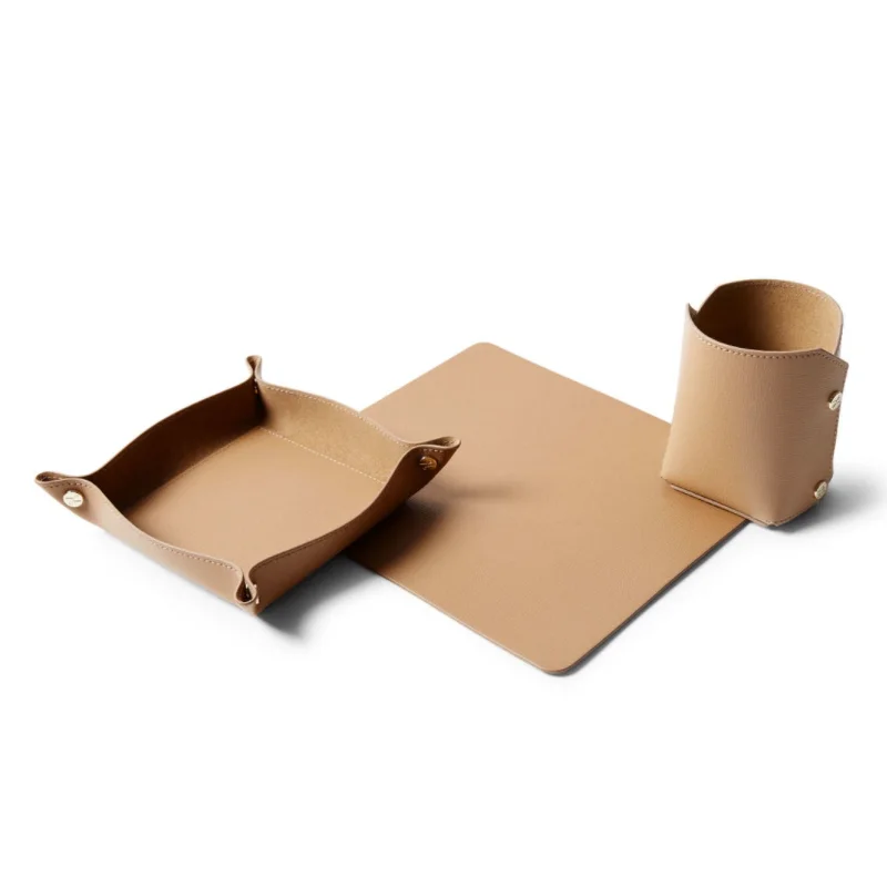 Modern Leather Mouse Pad Pencil Cup Holder Unlined Valet Tray Set Desk Tray Office Supplies